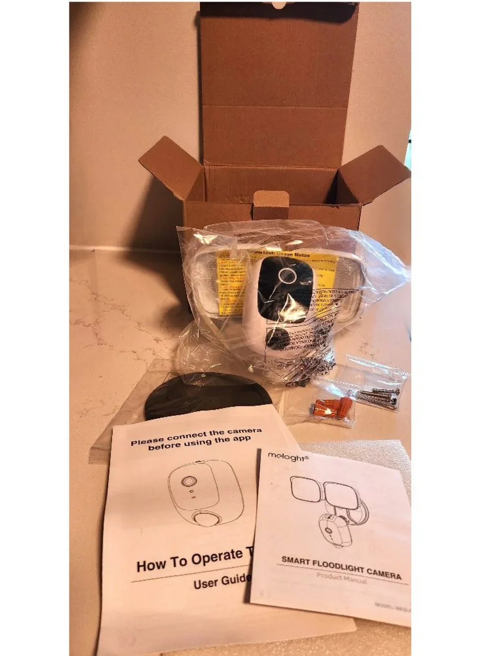 New: 2K Hardwired Flood Light Camera (Cream) - Alexa / Google Nest Compatible